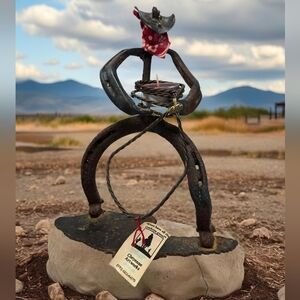 Cheyenne Artworks Steel Horse Shoe Artwork Cowboy Rangling Candle Holder Rustic